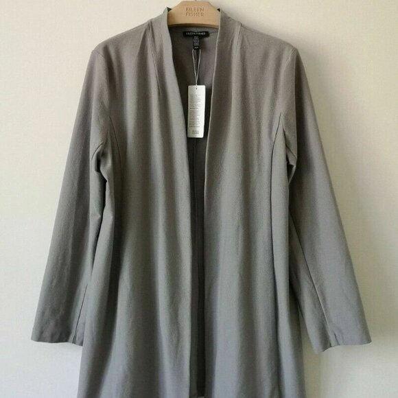 NWT EILEEN FISHER Zinc Grey Lightweight Washable Stretch Crepe Long Jacket XS - Picture 6 of 7